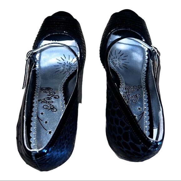 Sexy Naughty Monkey Open Toe 5” Stilettos black faux snake - Picture 5 of 11